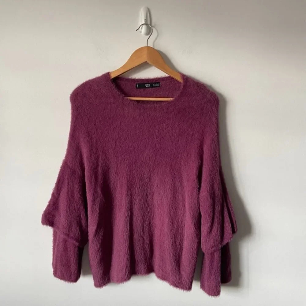 Mango  Soft Furry Knit Double Sleeve Sweater Pink Purple Size XS/Small